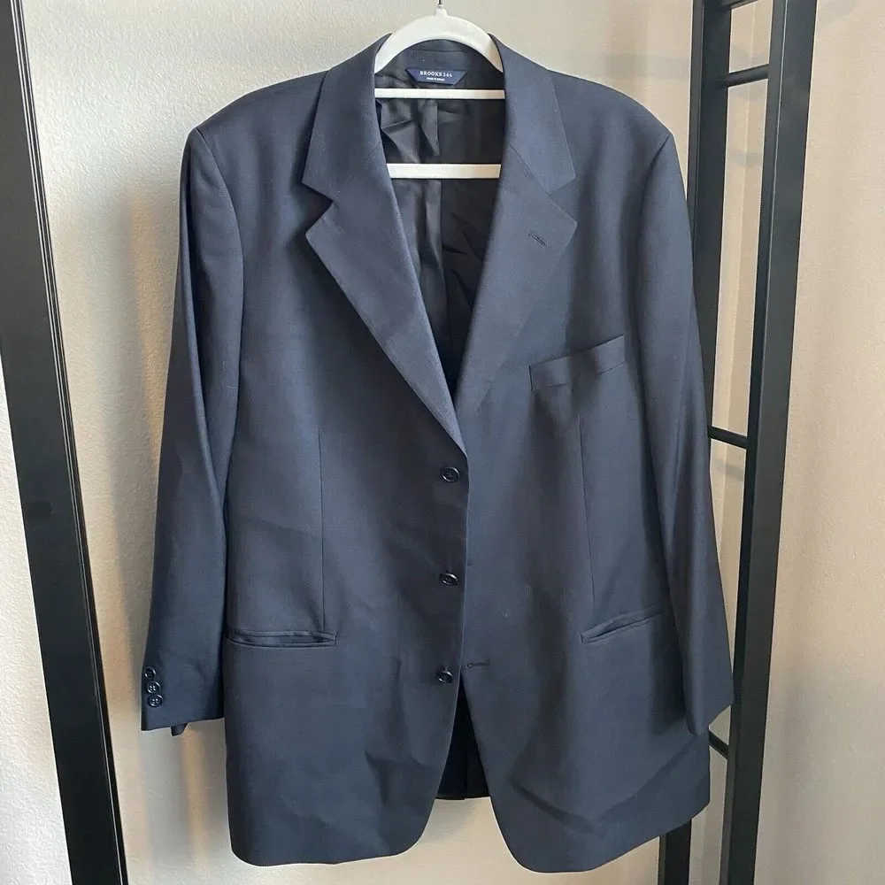 Brooks Brothers 346 Wool Blazer Mens 46L Suit Jacket Sport Coat Navy Blue